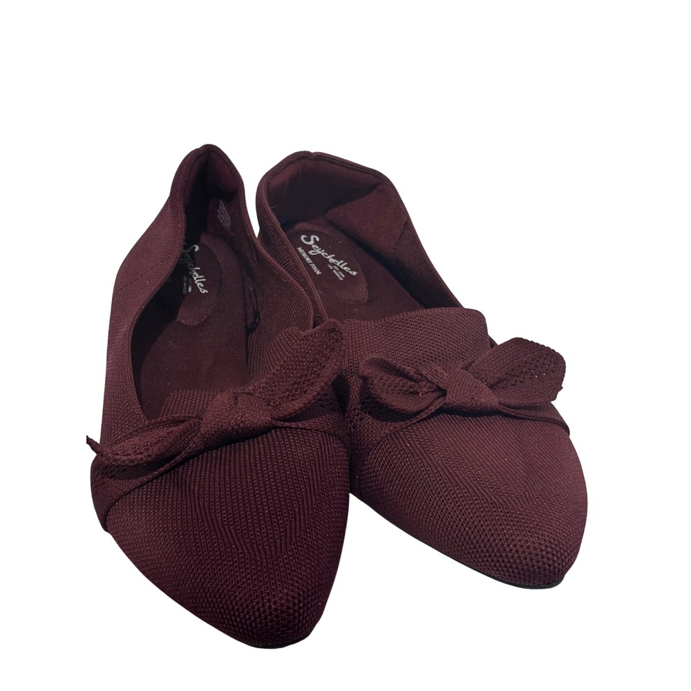 Seychelles Sable Burgundy Knit Pointed Toe Bow Ballet Flats Memory Foam 10M